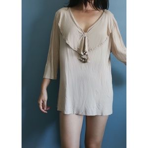 Madeleine French Top, V-neck Bow Collar Blouse